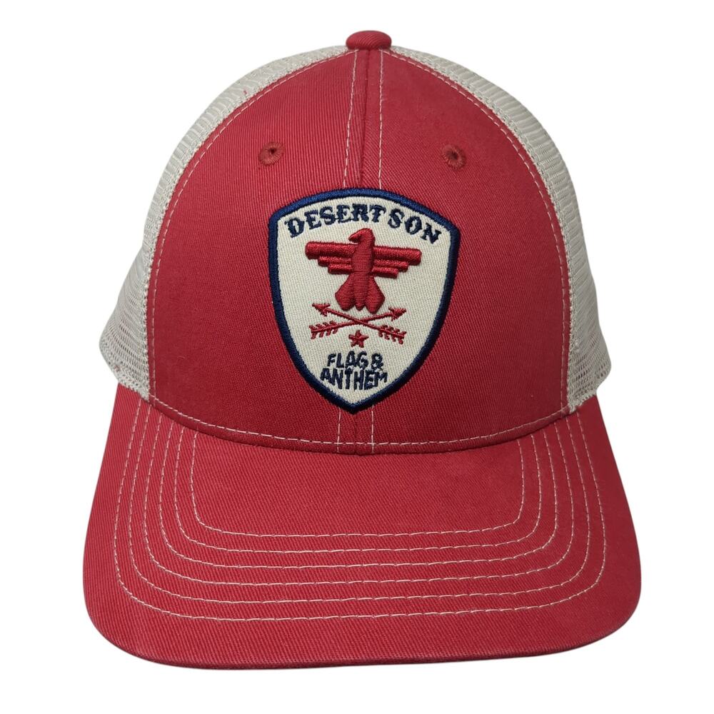 Desert Son Flag & Anthem Snapback Trucker Hat Red One Size Adjustable Mesh Back